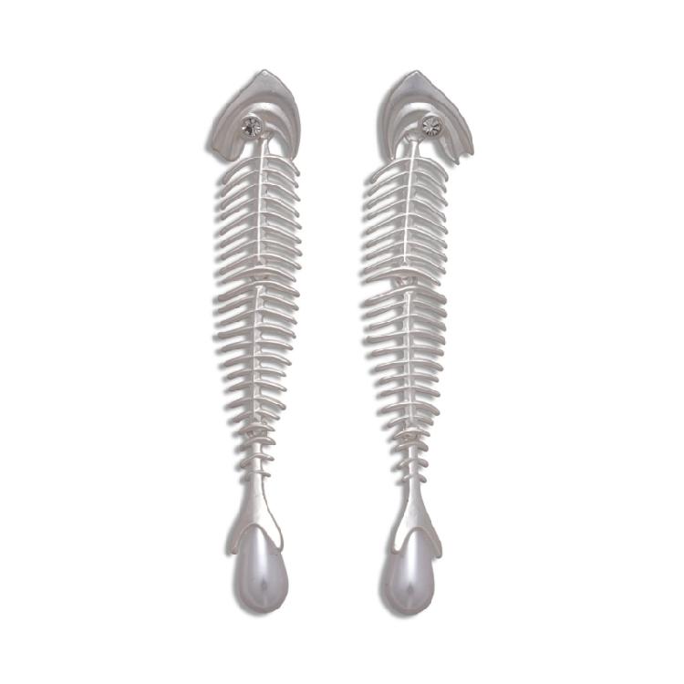 1 Pair Trendy Fishbone Inspired Pearls Earrings Featuring Tassels Design Elegant Accessory for Various Occasion