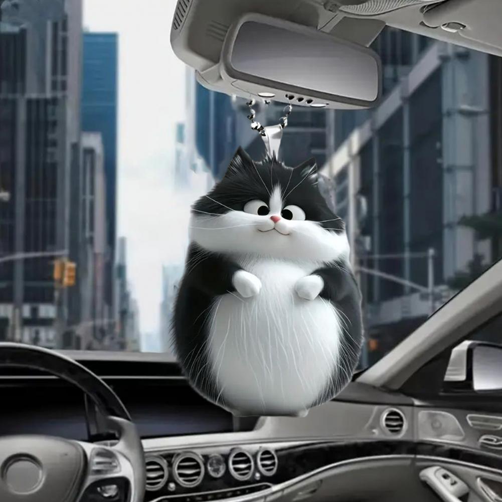 Cartoon Cat Decor Cute Cat Pendant Whimsical Cat Pendant Rearview Mirror Ornament Auto Decoration Gift for Family for Car