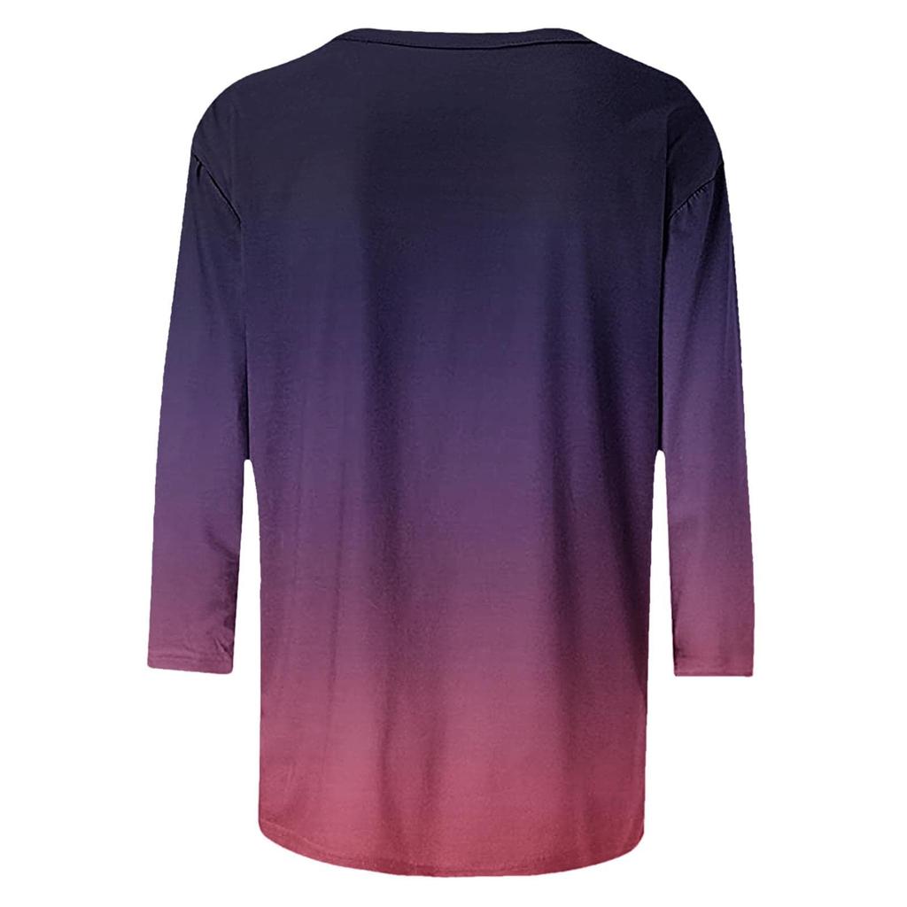 Spring and Autumn Round Neck 3D Gradient Printed T-shirts Fashionable Casual Long Sleeved Women's T-shirts
