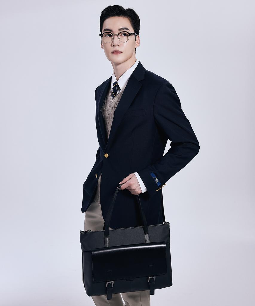 Bedford11Th Polygon Double Belt 2-Pocket Top Zip Tote [Black]