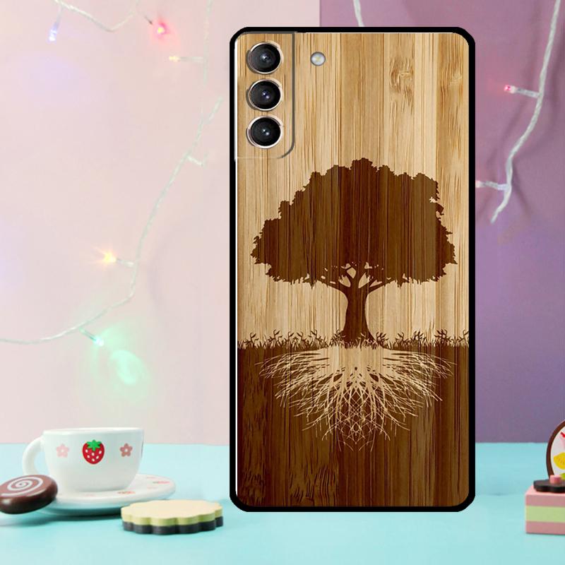Tree Flower Bamboo Wood Case For Samsung Galaxy S24 S21 S22 S23 Ultra Plus S20 FE S8 S9 S10 Note 10 20 Ultra Cover