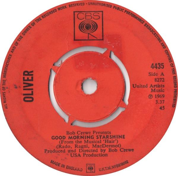 

7inch Record OLIVER - Good Morning Starshine 4435 CBS 1969 UK Rock Used