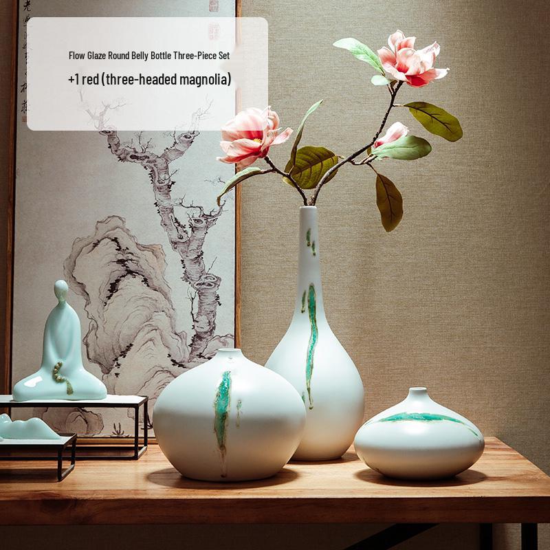 Zen Dried Flowers Vase Ornament for Dining Table, Entrance Hall, Living Room, or TV Cabinet