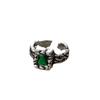 Fashionable Green Zircon Copper Ring For Women With Vintage Geometric Design Adjustable Size