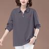 Plus Size Women's Long Sleeve Polo Collar Cotton T-shirt - Autumn Casual Loose Fit for Middle-Aged & Elderly