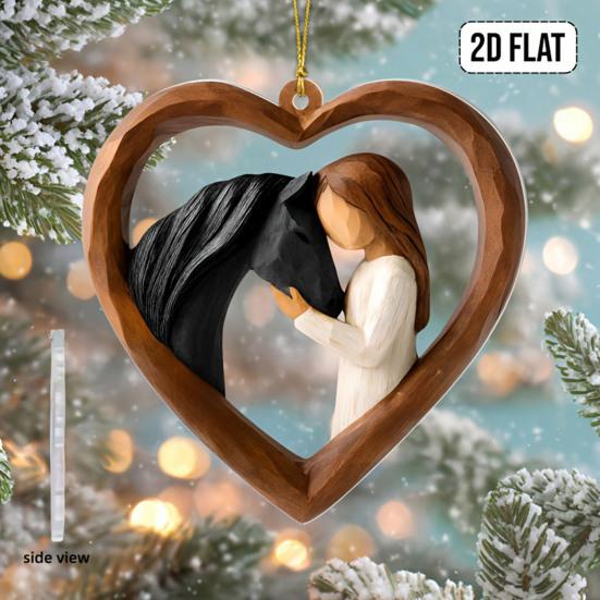 2D Acrylic Girl Horse Heart Ornament Car Rearview Mirror Double-Sided Printed Keychain Fade-Resistant Equestrian Lover Gifts