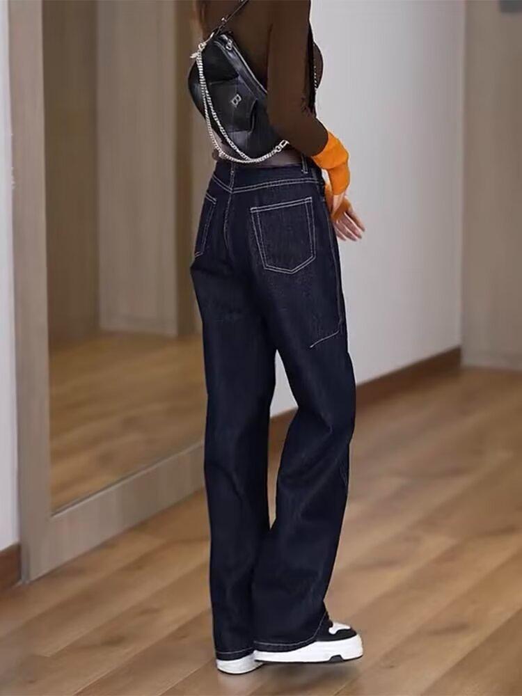 Plus Size High Waist Retro Straight Leg Jeans for Women - Autumn 2024 Collection