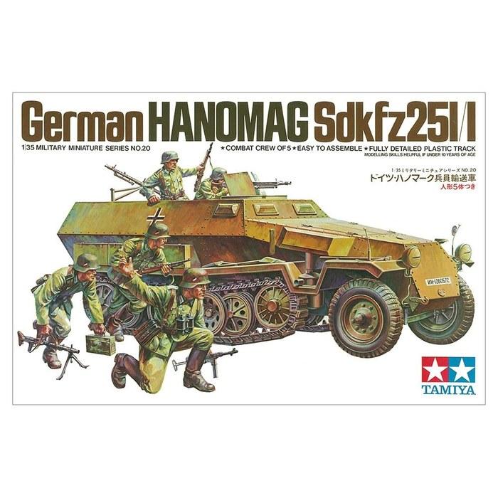 Tamiya Military Miniature Series No. 20 1/35 German Hanomag Personnel Carrier Plastic Model 35020 Molded Color