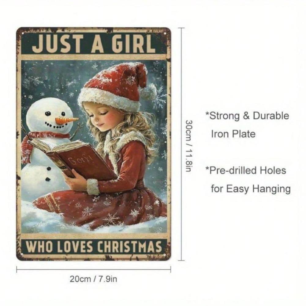 Vintage Metall Blechschild Nur Ein Mädchen Das Weihnachten Liebt Schneemann Wanddekoration Robust Retro Feiertagsdekoration 8x12 Zoll Innen Außen Einfach Aufhängen