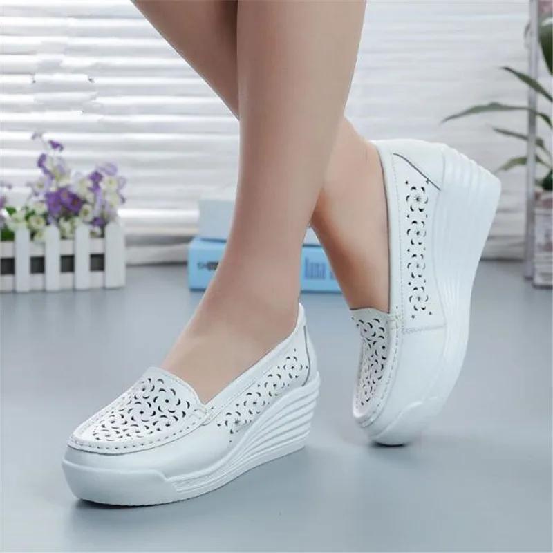 Fashion Genuine Leather Women's Shoes Four Seasons Nurse Work Shoes Women's Wedges White Platform Womens Shoes