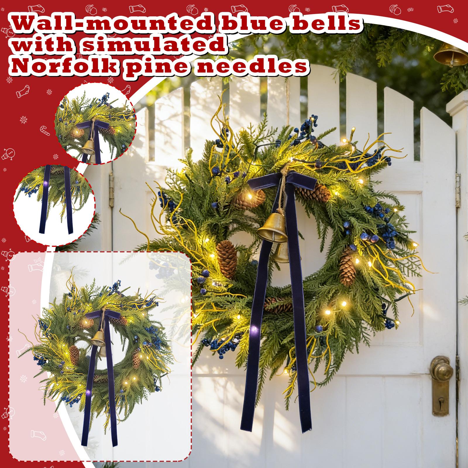 

3D 55CM Simulated Needles Norfolk Blue Bell Wall Hanging Christmas Door Hanging Wreath Decoration One Size