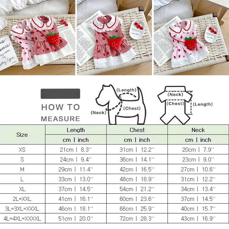 Cute Dog Strawberry Dress Ins Style Summer Spring Small Dog Plaid Strawberry Pattern Pet Clothes Cat Puppy Apparel Red Pink