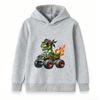 Kids Boys Girls Hoodie Cool Dinosaur T-Rex Monster Truck Print Long Sleeve Pullover Sweatshirt for Casual Daily Wear