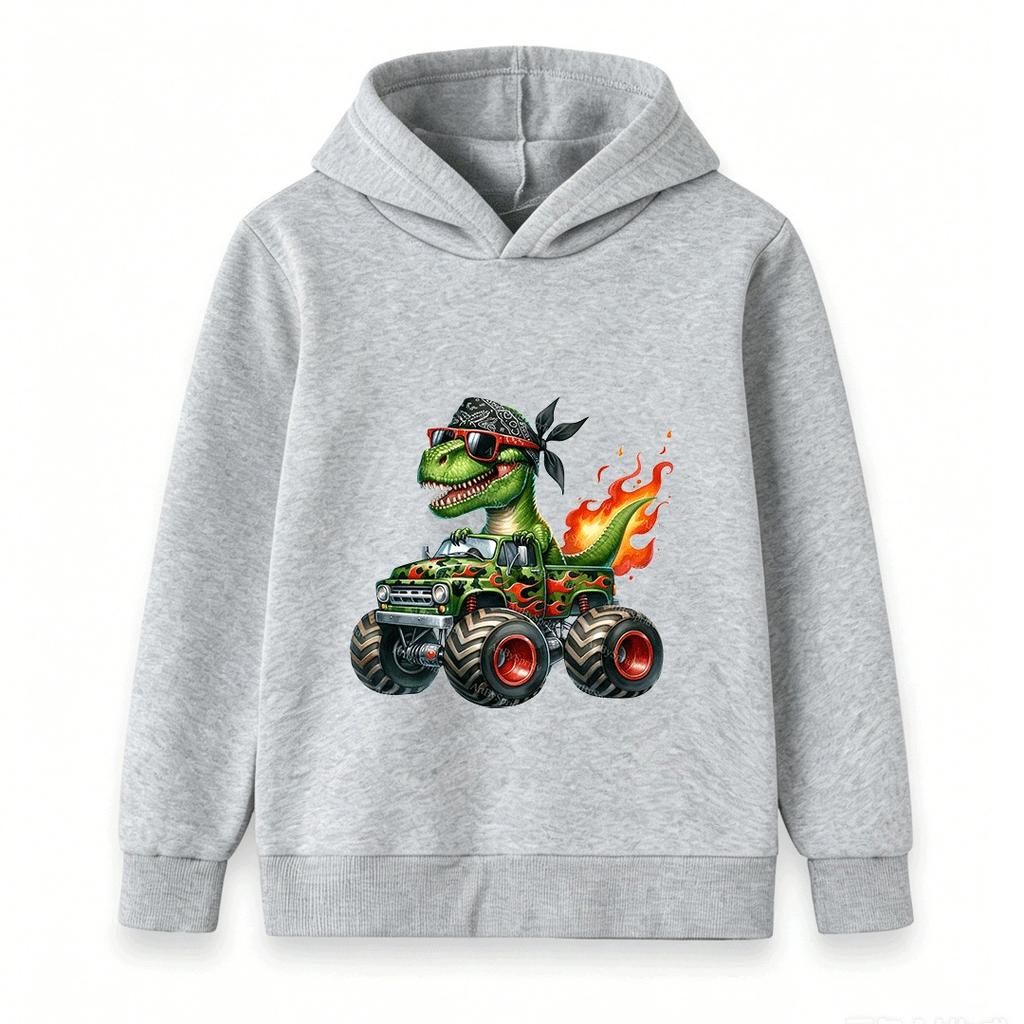 Kids Boys Girls Hoodie Cool Dinosaur T-Rex Monster Truck Print Long Sleeve Pullover Sweatshirt for Casual Daily Wear