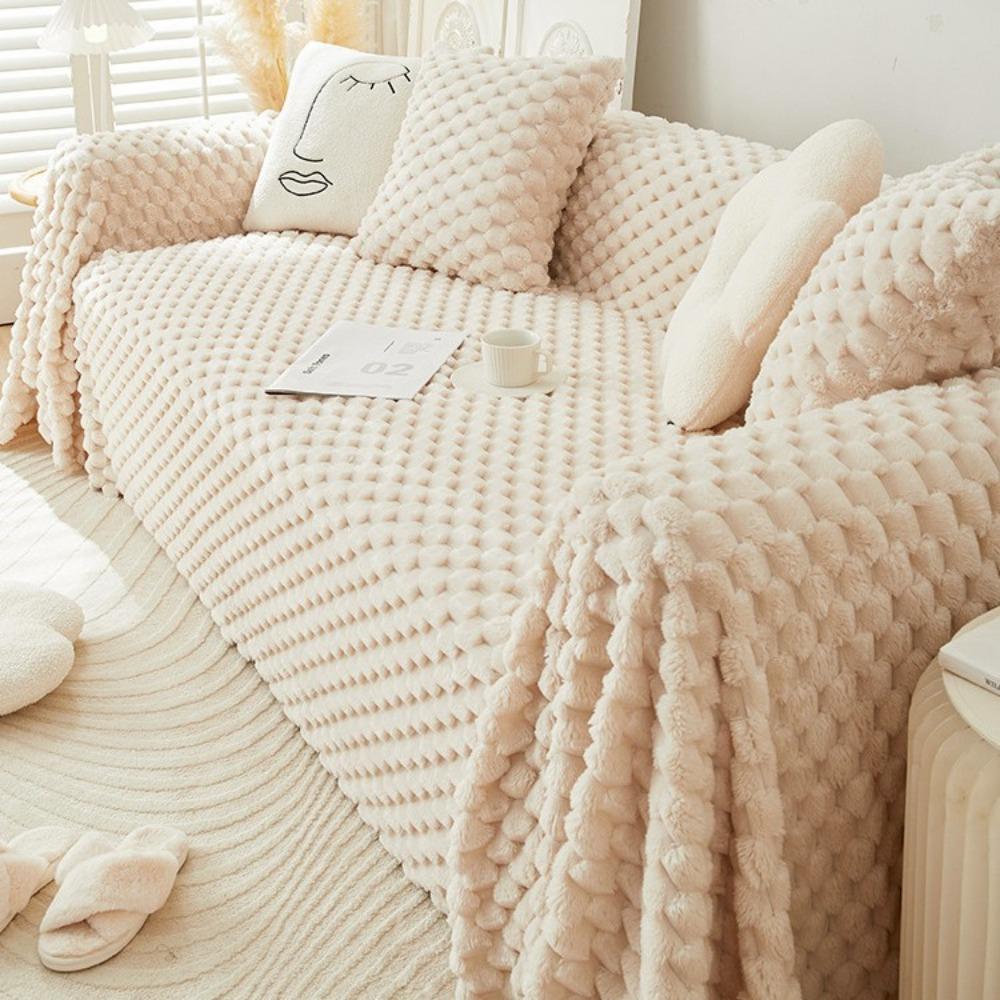 French cream wind plush sofa towel thickened winter 2025 new non-slip blanket all-inclusive sofa cushion cover