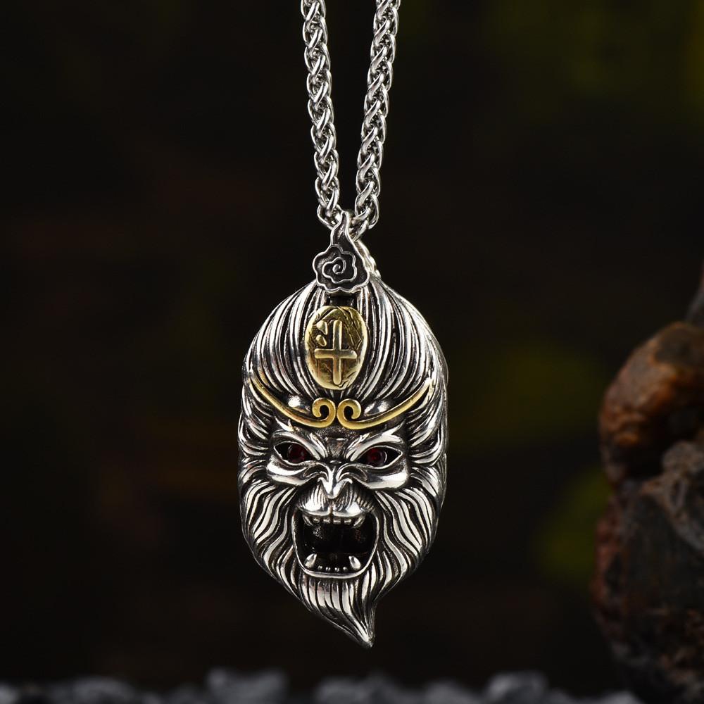 Qi Artistic Tian Da Sheng Sun Wukong Pendant Necklace With Intricate Design Trendy Retro Style For Men