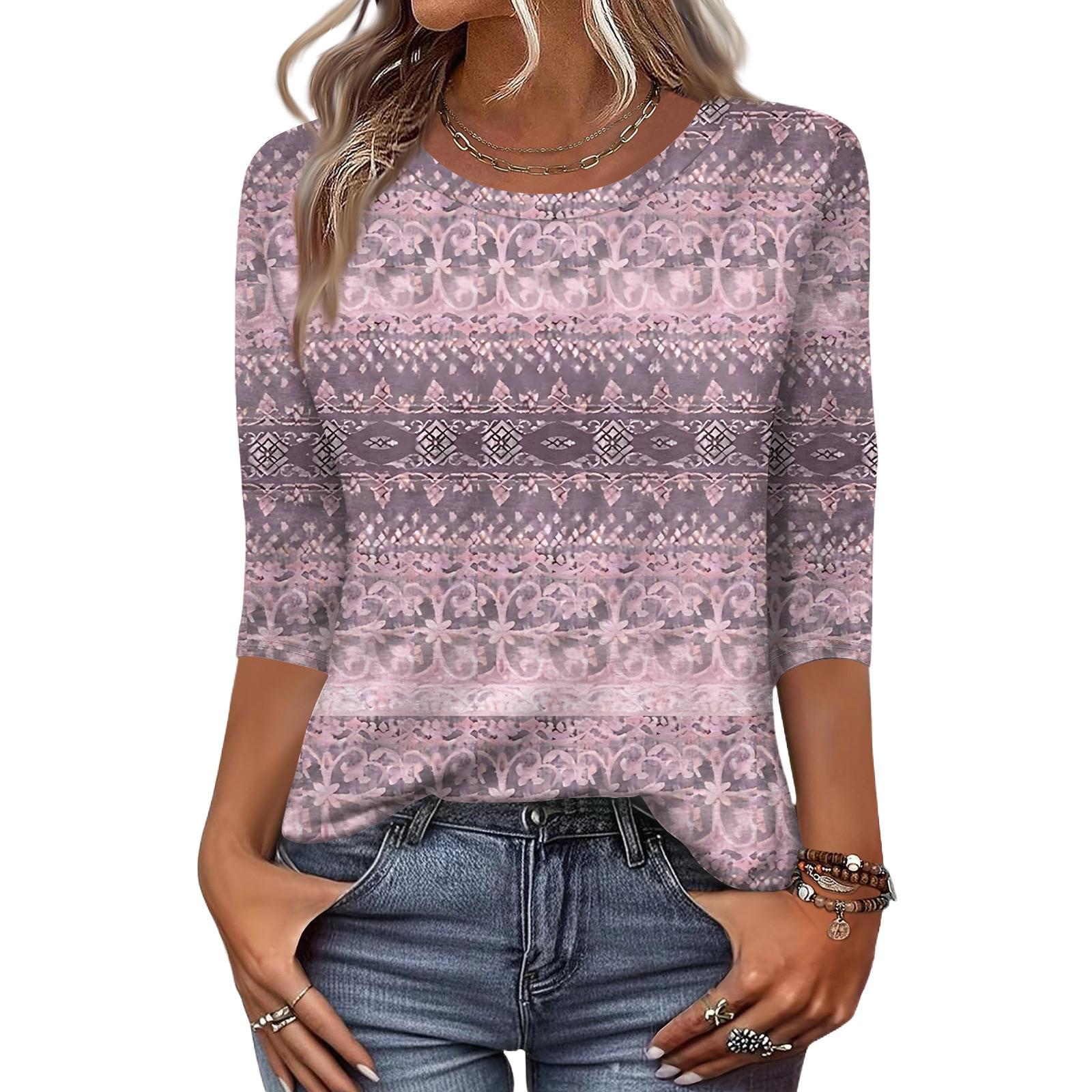 

Женская модная повседневная свободная футболка с круглым вырезом и рукавами 3/4 с принтом, женский топ XXL розовый