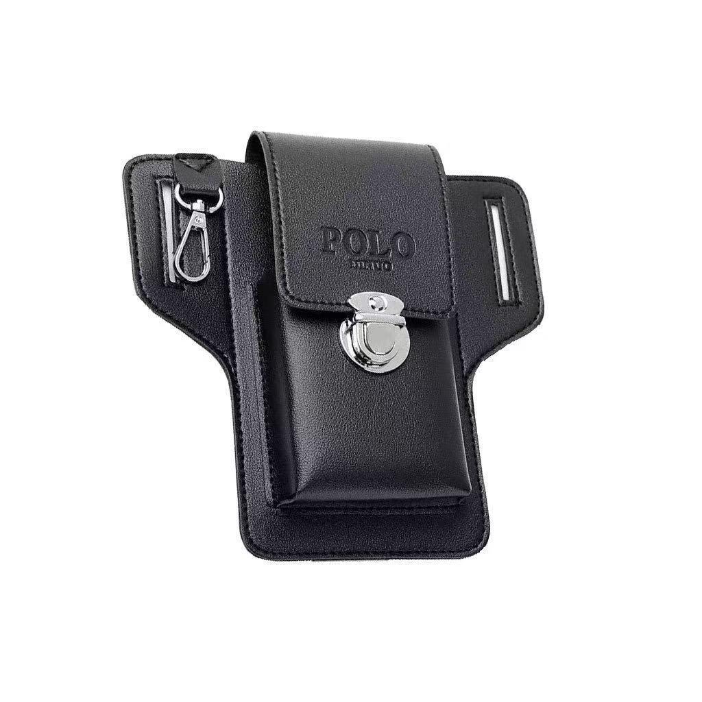 Men's Vertical Leather Phone Waist Pack - Holds Phone, Cigarette Case, Keys - Construction Site Ready with Belt Loop.