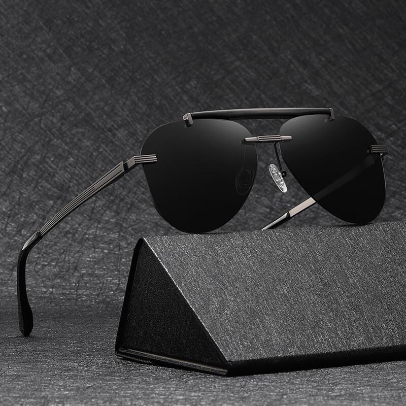 Trending Rimless Pilot Sunglasses Men Black UV400 HD Lens Eye Protection Fashion Sun Glasses Fishing