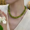 Olive Green Agate Beaded Necklace - Luxurious and Elegant Collar Chain - Emerald Green Agate Necklace