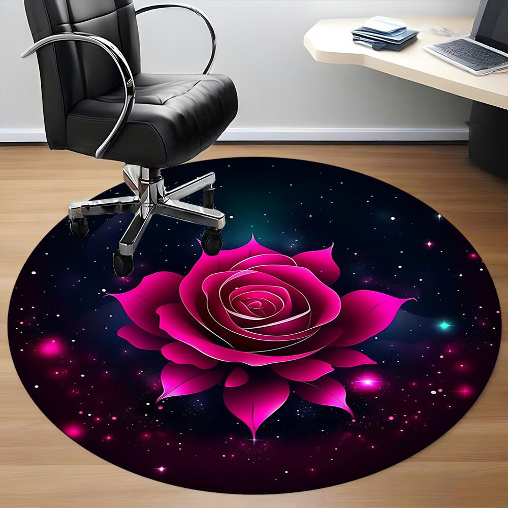 1pc Galactic Rose Office Round Rug, Carpet for Office, Gaming, Lightweight Round Floor Mat yy260208003