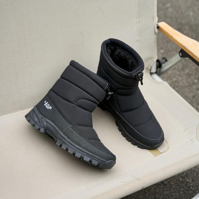 Winter outdoor men's non-slip anti-snow water cold-resistant warm thickened plush snow boots casual sleeve medium tube cotton shoes