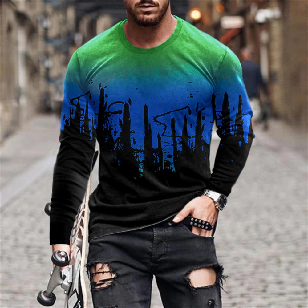 Retro Graffiti 3D-Druck Sommer Herren Rundhals-T-Shirt Lässiges Langarm-T-Shirt Übergroßer Pullover Modetrend Herrenbekleidung
