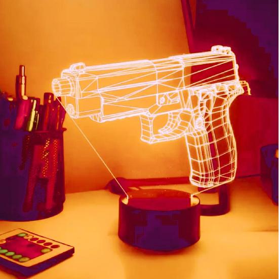3D Gun Shape Night Light Optical Illusion Led Lamp 16 Colors Changing Birthday Xmas Gift for Boys and Girls Kids Children Room Decor