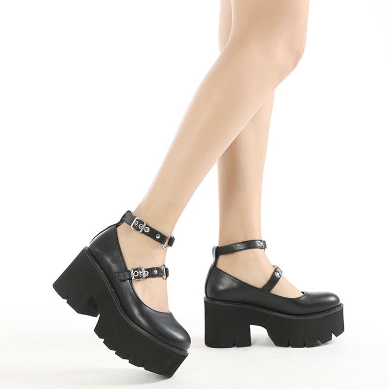 Gothic Chunky Platform Shoes Women Buckle Strap Thick High Heels Mary Janes Pumps Girls Black Lolita Cosplay Shoes Size 42 43