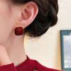 Vintage Wine Red Retro Stud Earrings For Women Dripping Oil Love Heart Shape Round Square Geometric Earring High Sense Jewelry