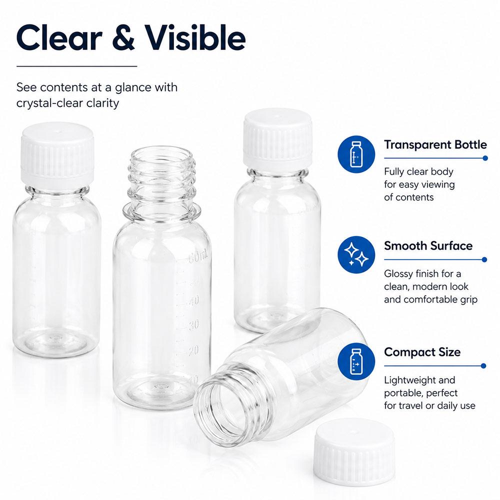 4PCS 60ML Small Plastic Bottles Ginger Shot Bottles With Caps Mini Juice Bottles Reusable Liquid Bottle Container Leak Proof