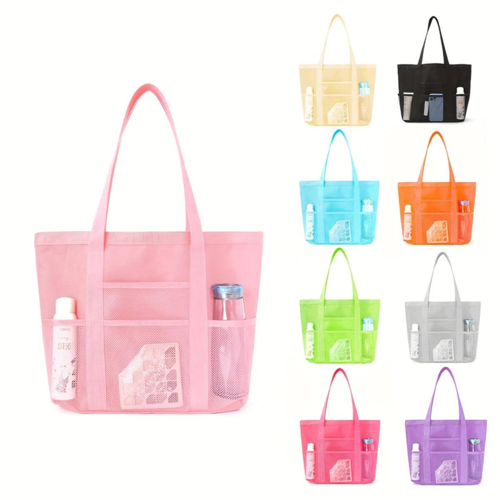 Large Capacity Mesh Beach Bag Women Shopping Tote Swimming Suit Pouch Single Shoulder Travel Storage Bag for Swimwear and Beach