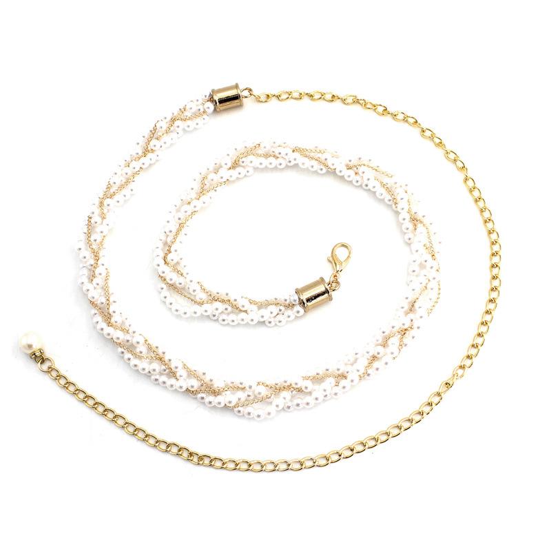 Women's Beaded Hook Waist Chain Korean Style Sweet Fashion Pearl Decoration Metallic