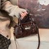 2026 Burgundy Mini Top-Handle Bag for Women Bright PU Leather Crossbody Purse Luxury Designer Shoulder Bag Handbag