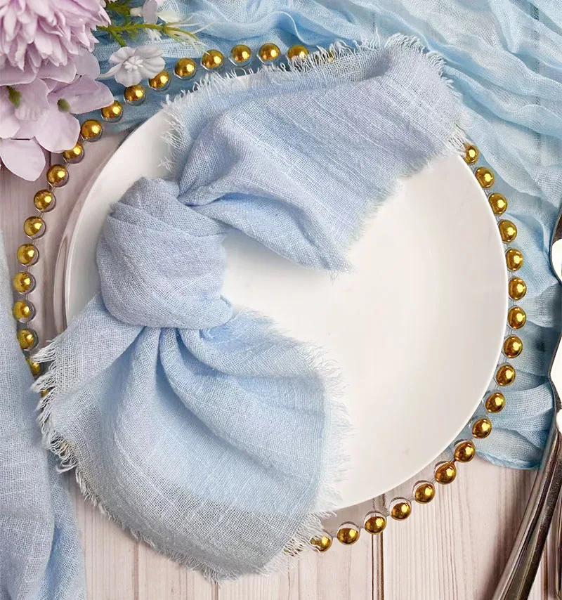 50PCS Wholesale Gauze Cotton Napkin 32x32cm Baby Blue Tea Towel Reusable Wedding Party Christmas Table Decor Burrs Napkins