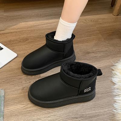 Mode Damenstiefel Winter Warm Kurzplüsch 2024 Heißer Verkauf Dicksohlige Damen Mittelhoch Absatz Wasserdicht Lässig Bequem Schneestiefel