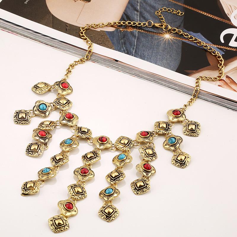 Ethnic Style Simulation Gemstone Decoration Tassel Design Women Necklace For Boho Jewelry Enthusiasts
