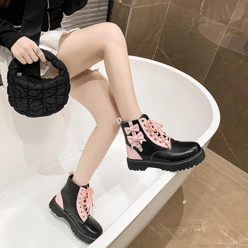 Mode Stiefel für Damen 2024 Herbst Vielseitig und Bequem Damenstiefel PU-Leder Dicke Sohle Kurze Stiefel Rock Dicke Sohle Elegant