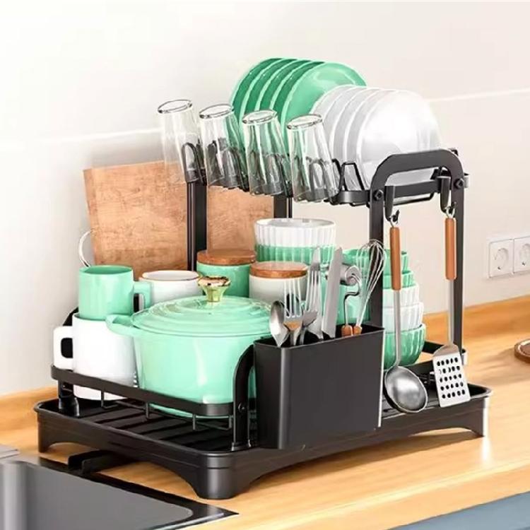 Fashionable 2 Tiers Dish Holder Designs for Space Saving Utilization In Kitchens Supplies Includes Drips Display Tray