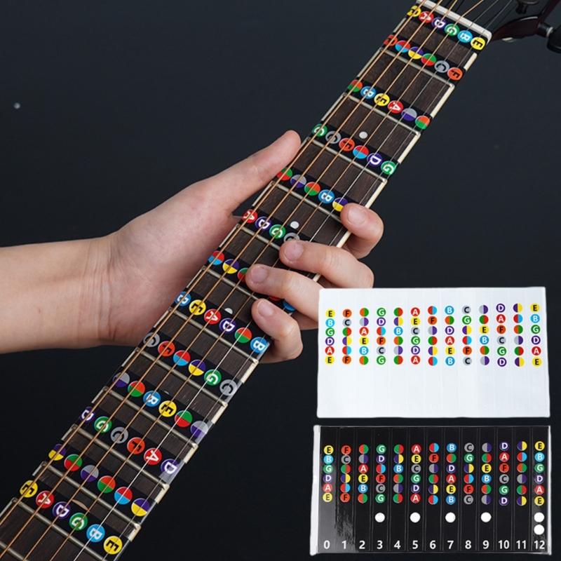 1 Sheet Guitar Fretboard Stickers, Guitar Learning Tools, Color Coded Guitar Note Stickers for Acoustic Electric Guitar