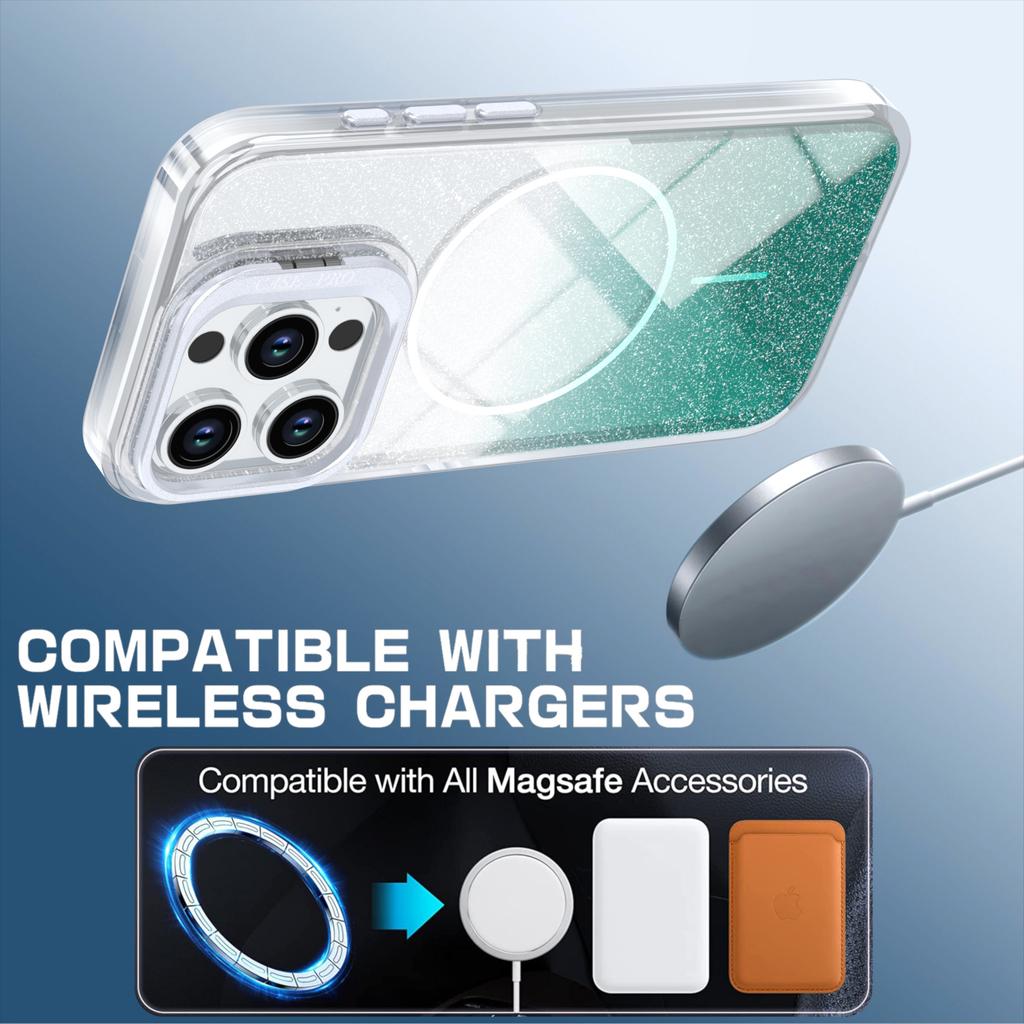 For iPhone 14 Pro Max Magnetic Case Gradient Glitter Shockproof TPU PC Phone Cover Compatible with MagSafe