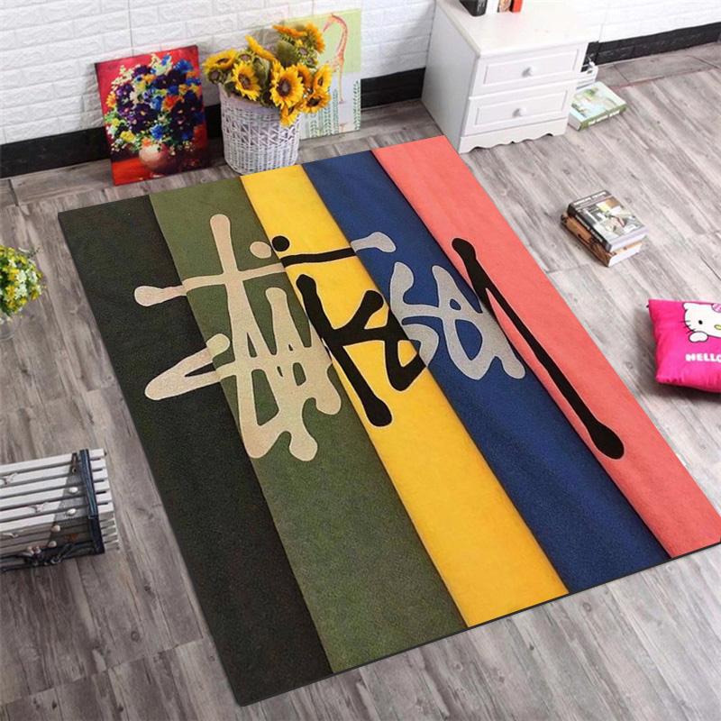 Black Base City Names No.4 Logo Area Rug Non Slip Mat, White Print Global City Street Art Carpet for Living Room Decor