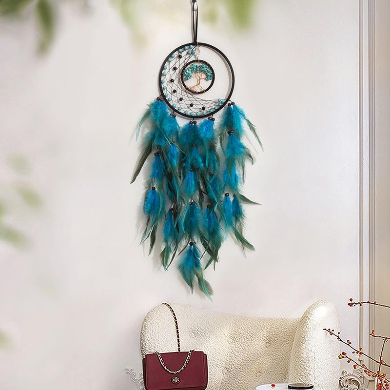 Life Tree Wind Chime Stone Hanging Ornament Fresh Girl Heart Forest Feather Pendant Bedroom Windowsill Creative Decoration