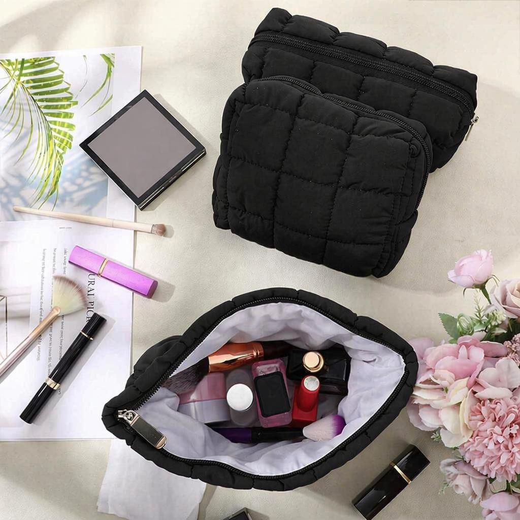 Custom Logo Puffer Padded Quilted Cosmetic Bag Organizer Waterproof Toiletry Bag Beauty Skincare Pouch Gingham Makeup Bags Xs чёрный