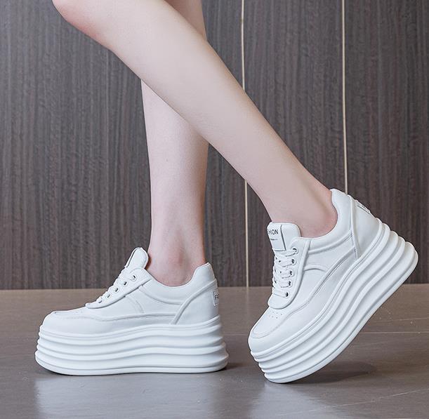 Fashion 8CM Fashion Platform Sneakers Women Spring Autumn Comfort Round Toe Lace-up Thick Bottom Black White Casual Sport Shoes
