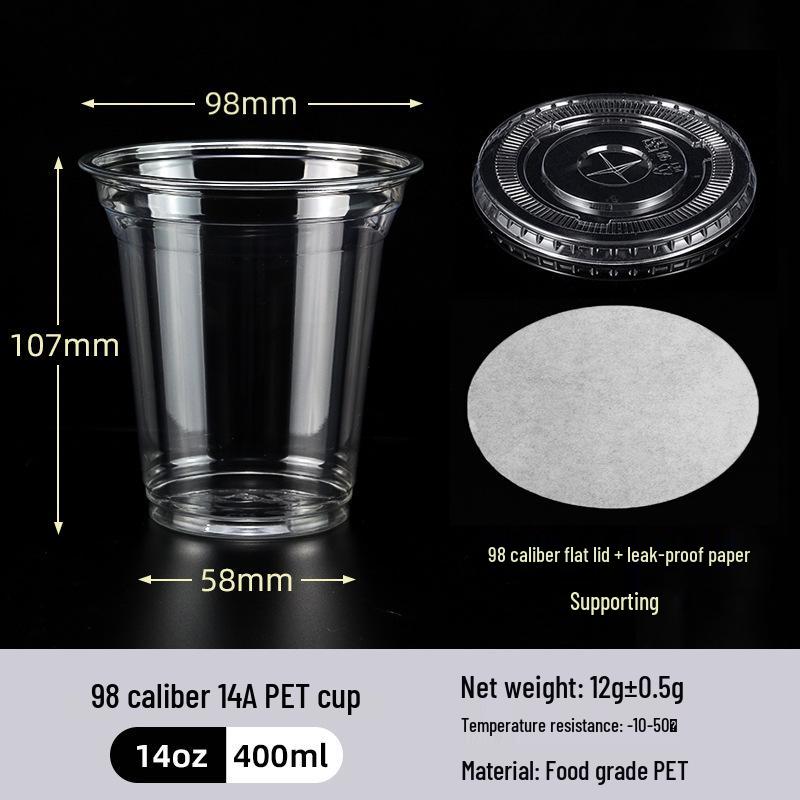 Disposable PET Plastic Cup with Lid - 98mm Caliber for Milk Tea, Coffee, Lemon Tea, or Iced Drinks