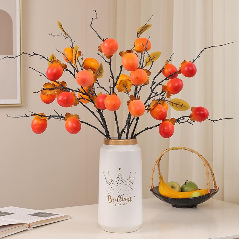 Simulierte Kaki-Zweig Kaki-Frucht, Retro-Haus Hotel Restaurant Dekoratives Blumenarrangement Fotografie-Requisiten