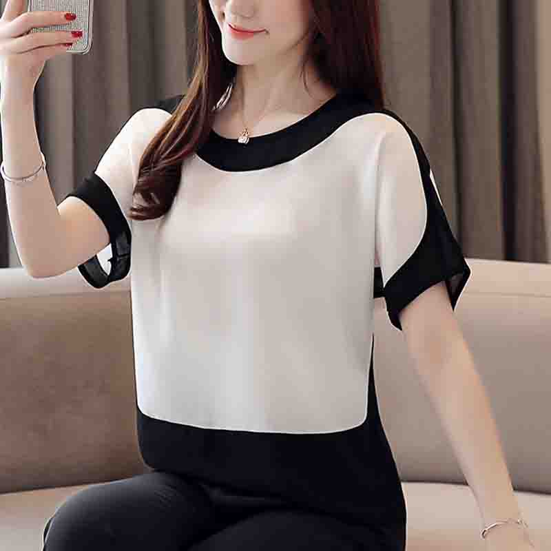 Blusas de gasa de verano para mujer, blusas de manga corta, blusas holgadas, ropa elegante de oficina, 3397