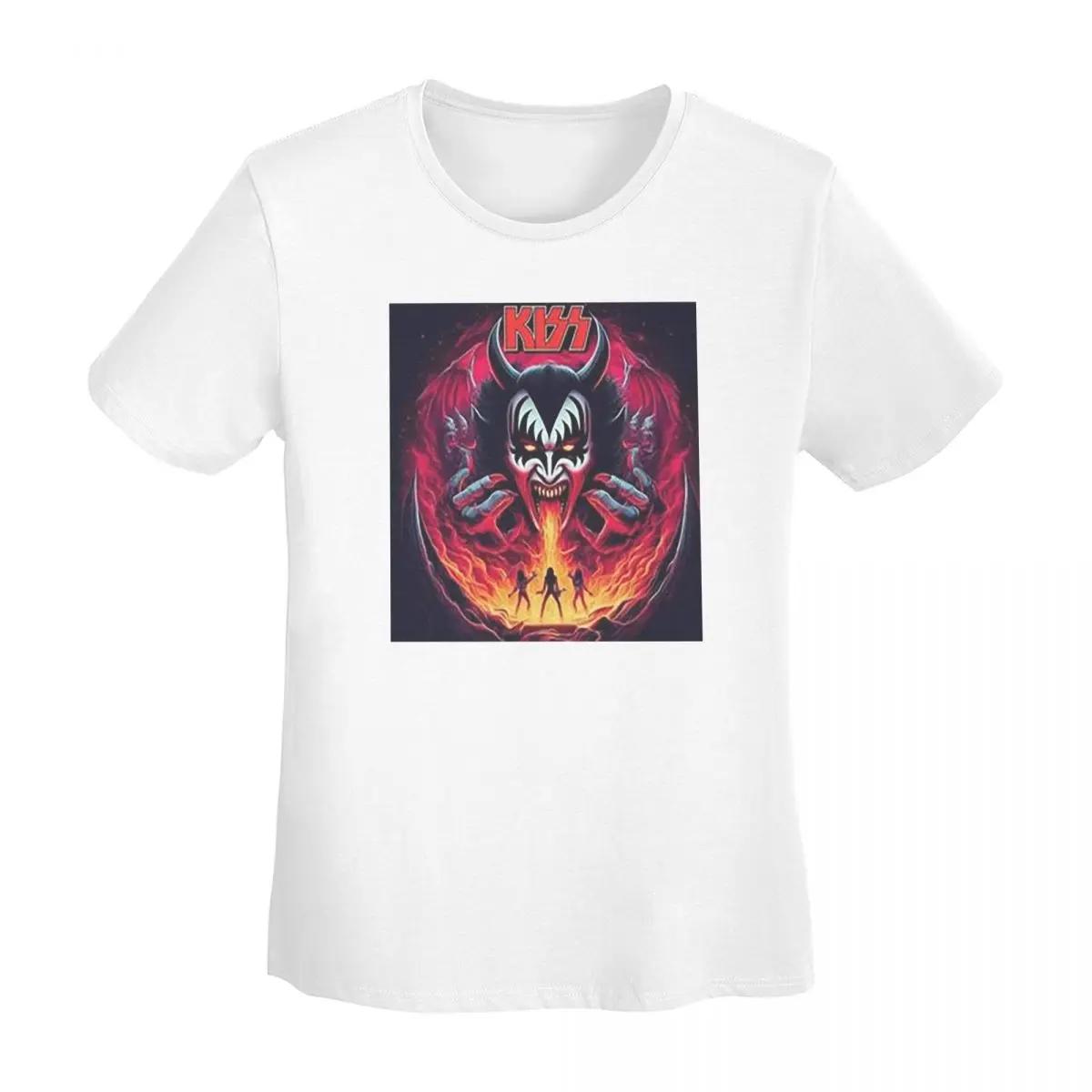 

KISS The Band Demon Red Rock Music TShirt Women Short Sleeve T Shirts Round Neck Clothes Cotton Summer Tees Streetwear S