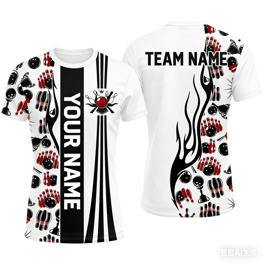 Funny 3D Print Bowling Ball Pattern Men's T Shirt Personalization Name Bowling Team Jerseys Casual O-neck Loose Short Sleeve Top